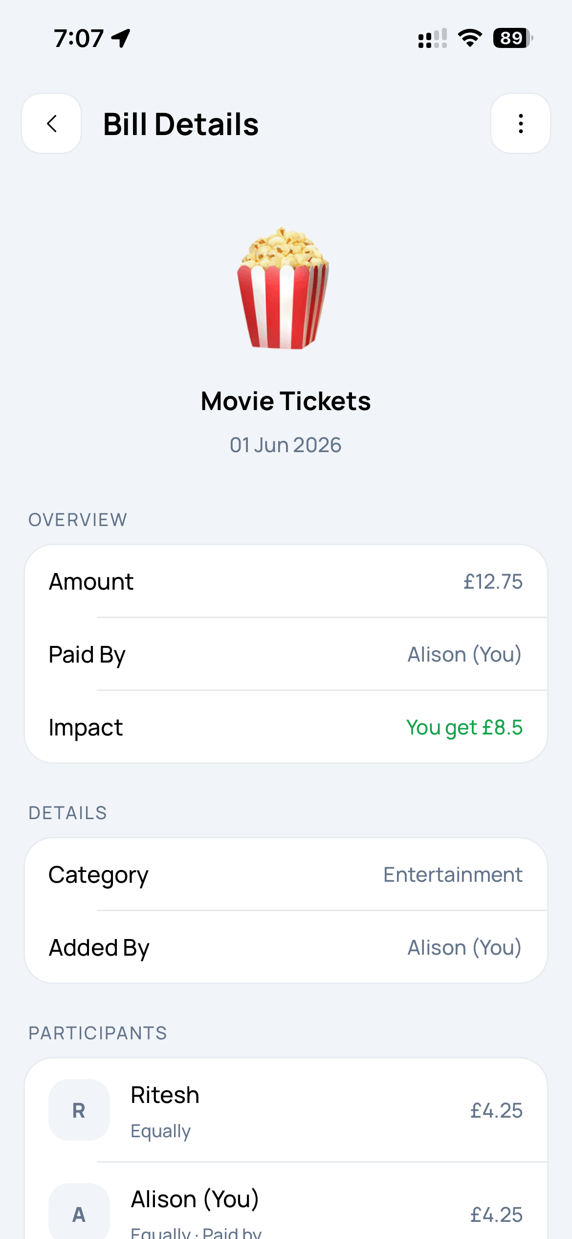 Bill Split split options